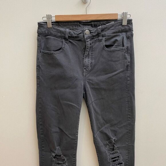 American Eagle Distressed Hi Rise Jegging Womens 8 Washed Black Stretch - Picture 2 of 13